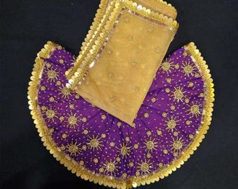Handgemachtes Lila Mata Rani Kleid | Schwere Stickerei | 64KALA Navratri Poshak | Woman Deity Outfit