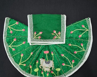 Handgemachte Mata Rani Green Poshak, Heavy Embroidery Navratri Dress 64 KALA Woman deity outfit