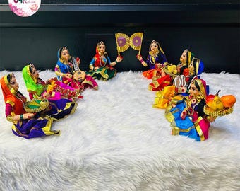 Handgefertigtes Radha Krishna Raas Leela Gopi Set, indische Devotionalie