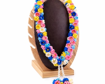 Handgefertigte Blumengirlande | Mehrfarbige Schaumblumen, Dekorationsgöttin krshina puja mala 64kala