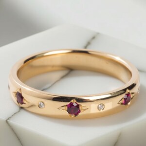 Art Deco Ruby Diamond Eternity Band, July Birthstone Ring, Sterling Silver Wedding Anniversary Band