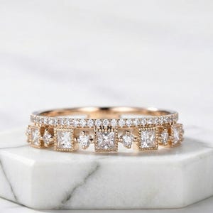 Princess Cut Diamond Eternity Ring, sierlijke CZ gouden stapelbare minimalistische trouwring