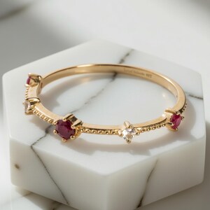 Art Deco Ruby Engagement Ring, Lab-Created Red Round Gemstone, Sterling Silver Band