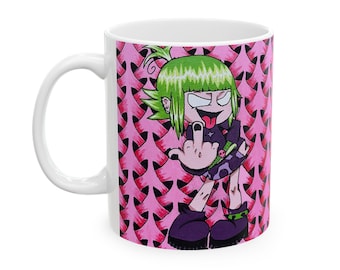 Alt Goth Cartoon Mug | Pink Punk Anime Grunge Art Coffee Cup (11oz Ceramic)