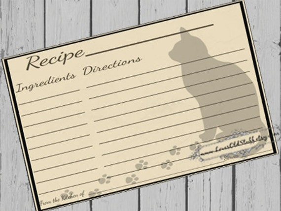 Cat Printable Recipe Card 3.5x5 3x5 Blank Recipe Cards 4x6 ...