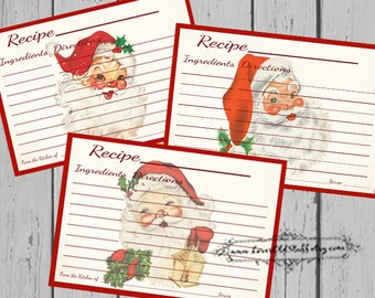 Christmas Recipe Card Set | 4x6 Printable Santa Recipe Cards 3x5 | 3.5x5 Blank Recipe Cards