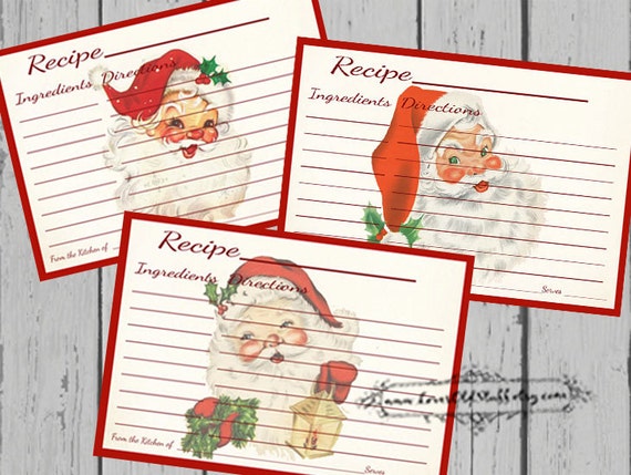 christmas recipe card set 4x6 printable santa recipe cards etsy 4x6 printable cards