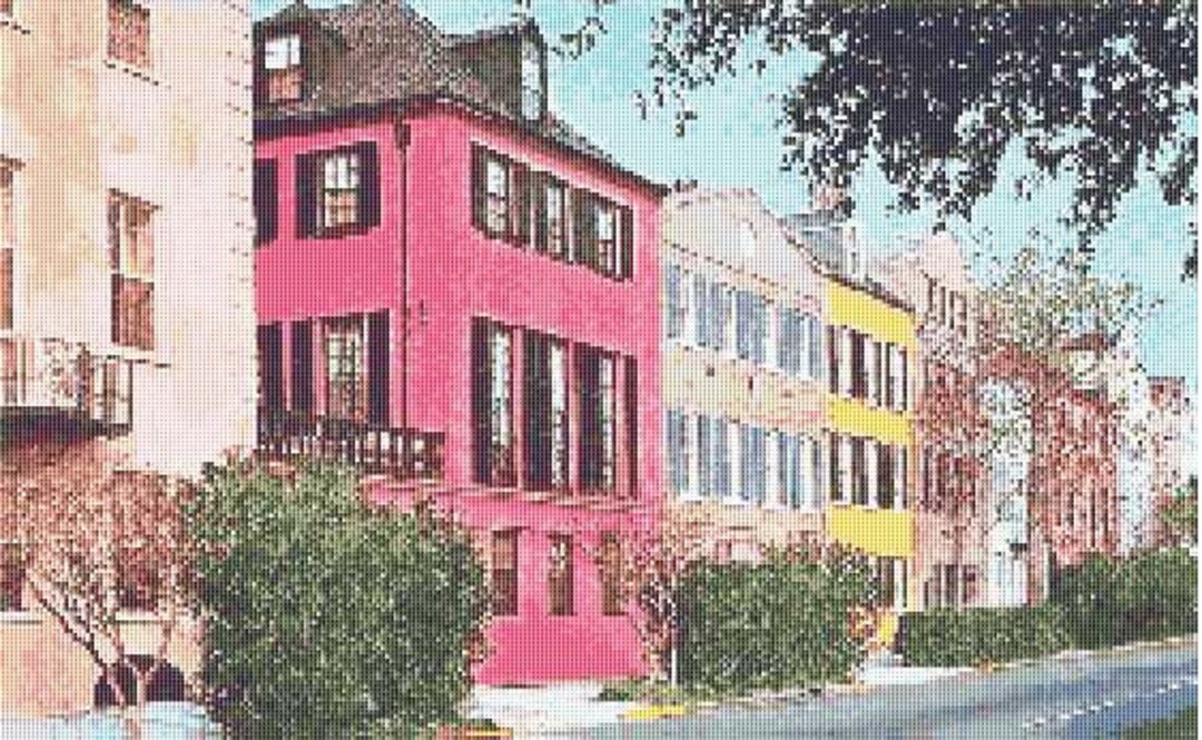 Rainbow Row, Charleston, SC Counted Cross Stitch Kit or Pattern