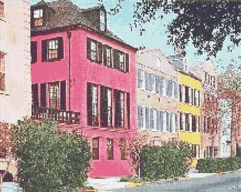 Rainbow Row, Charleston, SC Counted Cross Stitch Kit or Pattern Only