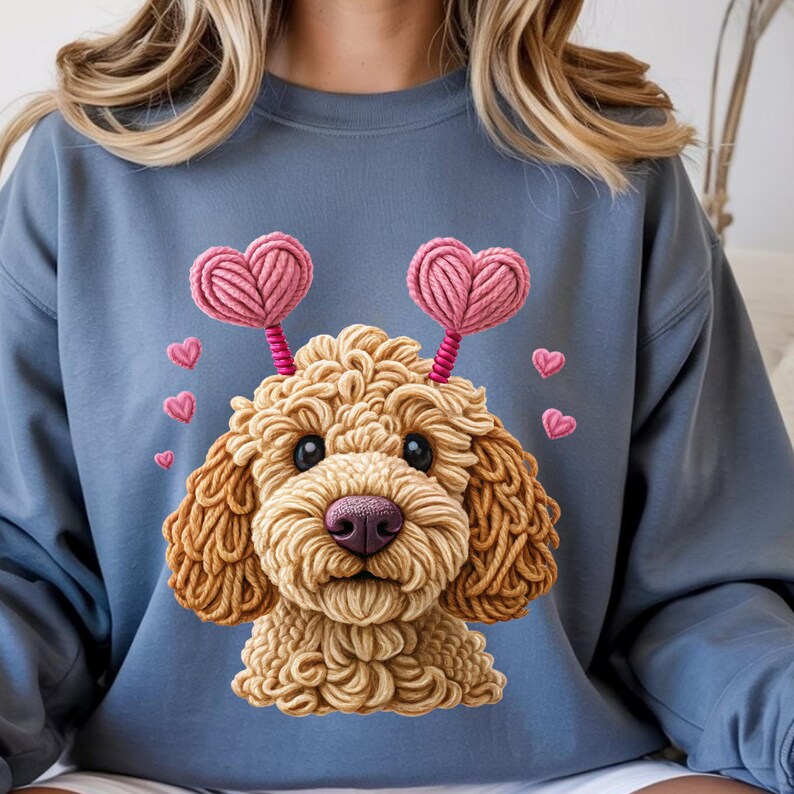 Dog Valentines Day Goldendoodle Ready to Press: Dog Heart Faux Yarn ...