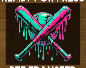 Baseball Ready To Press: Sports Gift, Neon Drip Baseball- Heat Transfer