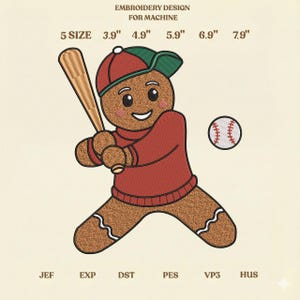 Gingerbread Baseball, Christmas Baseball, Sweet Swing, Machine Embroidered File, Instant Download Dst Pe