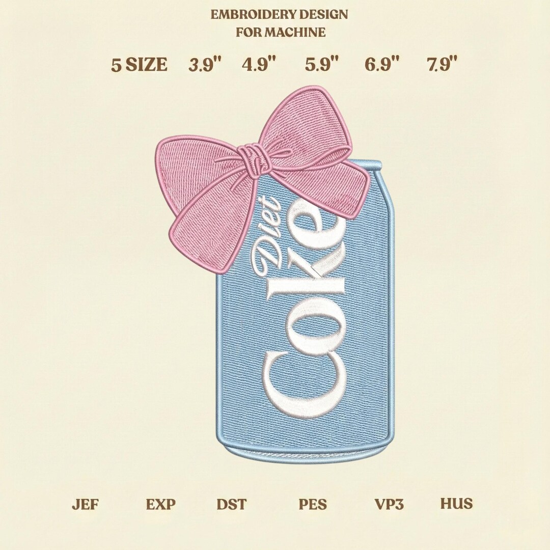 Diet Coke Bow Embroidery Design, Coquette Soda Can, Cute Girly Drink ...