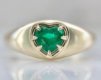 Heart Cut Emerald 14K Gold Bombe Ring | Modern Statement Jewelry
