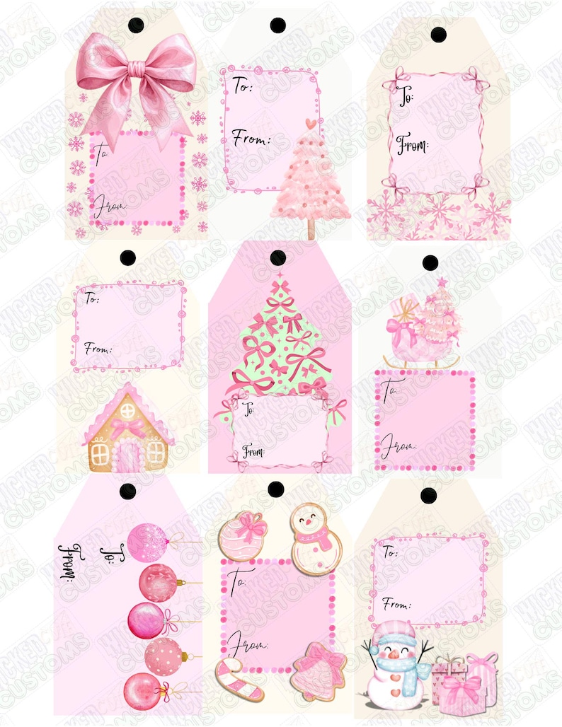 Printable Pink Themed Christmas Gift Tags | Personalized Holiday Tags ...