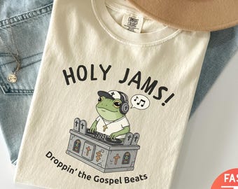 Comfort Colors® Holy Jams Funny Frog Christian Shirt, Christian Religion Trending Shirt, Christian Tee Gift, Bible Study Tee, Church Shirt
