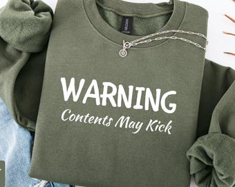 Cute Pregnancy Sweatshirt, Contents May Kick, Pregnancy Announcement Shirt, Maternity Tee, Baby Bump Shirt, Mom to Be Shirt, Mom To Be Gift