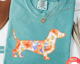 Comfort Colors® Floral Dachshund Shirt, Wiener Dog Tshirt, Gift for Dachshund Mom Shirt, Dachshund Mama Gift, Weenie Dog Owner Tee Gift