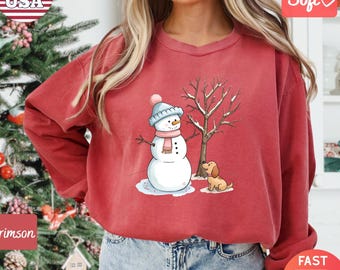 Comfort Colors® Cute Snowman Sweatshirt, Cute Snowman Dog Lover Sweatshirt, Snow Lover Sweatshirt, Christmas Shirts for Women, Snowman Shirt