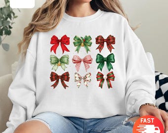 Christmas Coquette Crewneck Sweatshirt | Christmas Bow Shirt Gift | Xmas Holiday Crewneck Tee | Funny Christmas Coquette Gifts For Womens