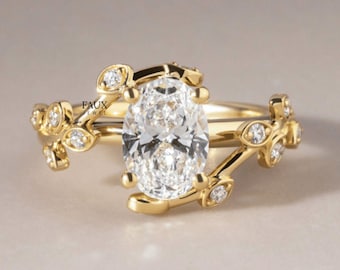 Wedding Leafy Style Moissanite Ring, 1.6 Ct Oval Cut Ring, Engagement Bypass Ring, Promise Anniversary Gifts For Wife, Custom Jewelry, Ring
