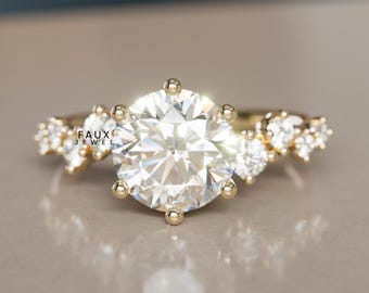 Anillo de aniversario de boda para ella, anillo de compromiso de moissanita redonda de 1,45 quilates para mujer, chapado en oro de 14 quilates, regalo de diamante de promesa para ella.