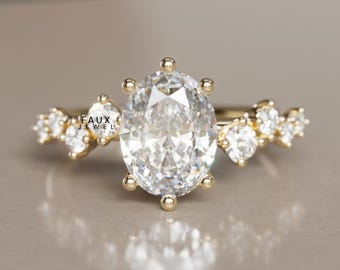 Anillo de bodas para ella, anillo de aniversario de moissanita de corte ovalado de 1,7 quilates para mujer, anillo de compromiso chapado en oro de 14 quilates, regalo de diamantes para ella