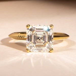 Knife Edge Shank Wedding Ring for Women's, Asscher Cut Solitaire Engagement Ring for Her, 2.1Ct Asscher Cut Moissanite Engagement Ring