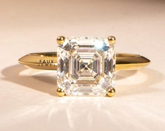 Knife Edge Shank Wedding Ring for Women's, Asscher Cut Solitaire Engagement Ring for Her, 1.7Ct Asscher Cut Moissanite Ring, Engagement Ring