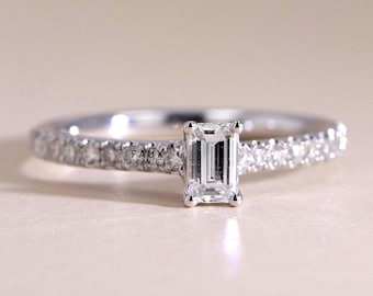 Statement Moissanite Anniversary Ring for Her, 0.7 Ct Emerald Cut Moissanite Engagement Ring for Women's, Handmade Ring for Women's