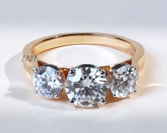 Two Tone Hidden Diamond Engagement Ring for Women's, 2.3 Ct Round Cut Moissanite Ring for Her, Three Stone Wedding Ring, As Per Image