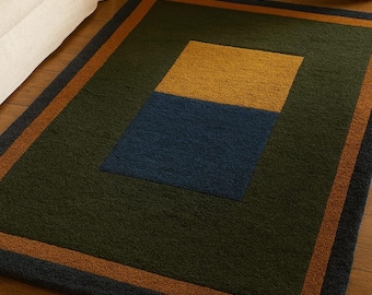 Hand Tufted Wool Rug: Modern Geometric Design, Custom Sizes