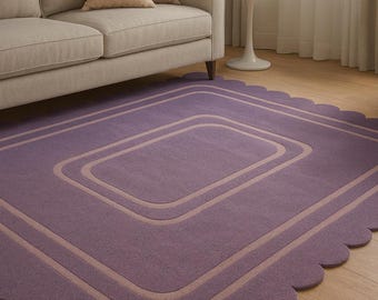 Hand Tufted Wool Rug: Solid Lavender Scalloped Area Rug