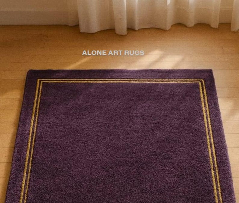 Plum Color Rugs Hand Tufted Wool Area Rug, Purple With Golden Border - Custom Size - Etsy