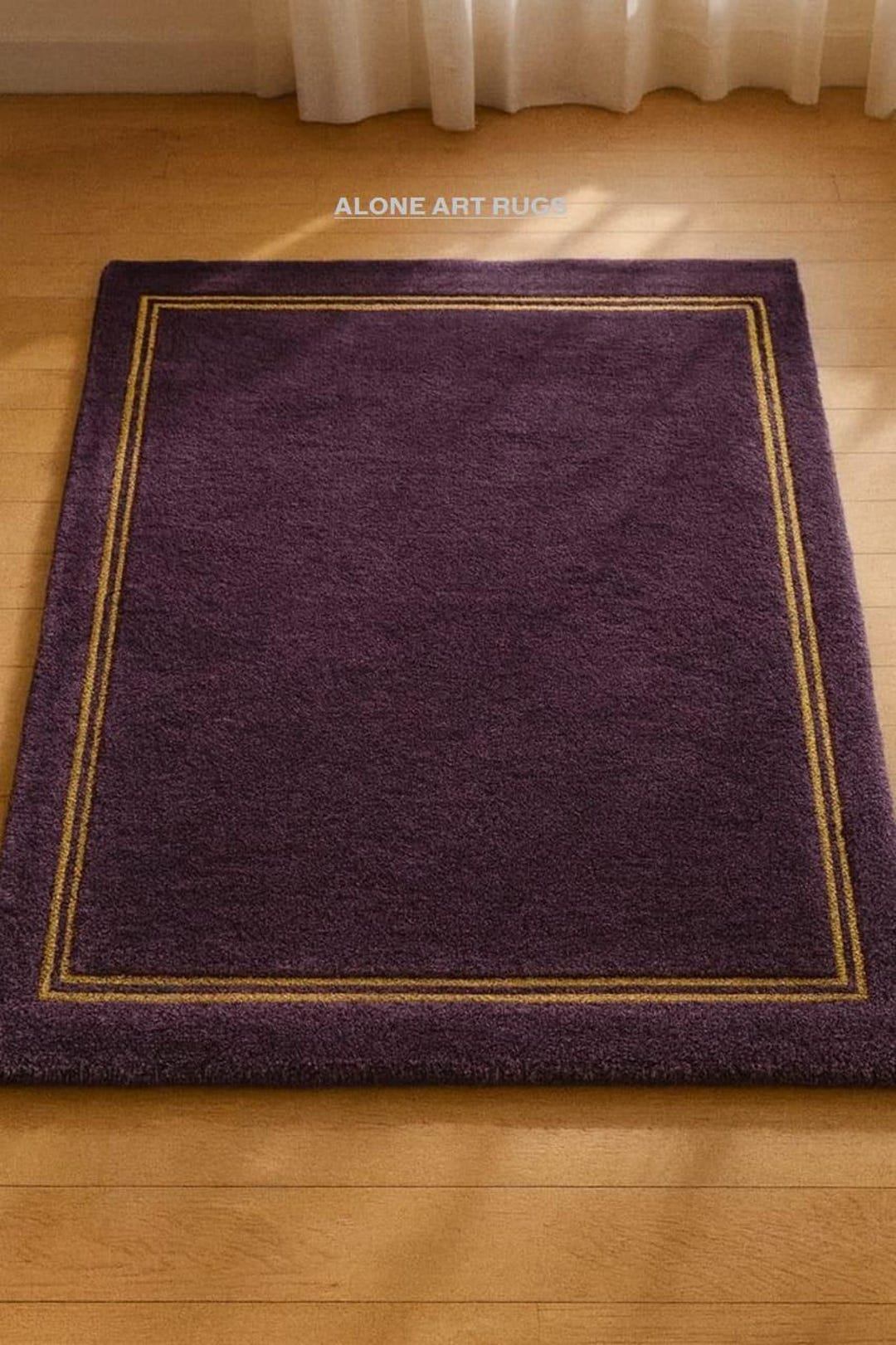 Hand Tufted Wool Area Rug, Purple With Golden Border - Custom Size - Etsy