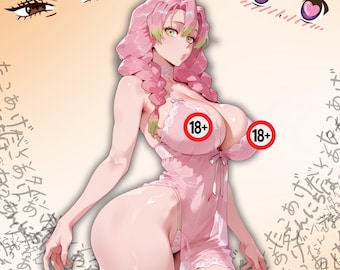 Pink Samurai Waifu - Kawaii Anime Sticker, Kiss-Cut Vinyl Decal, Waifu Art Gift