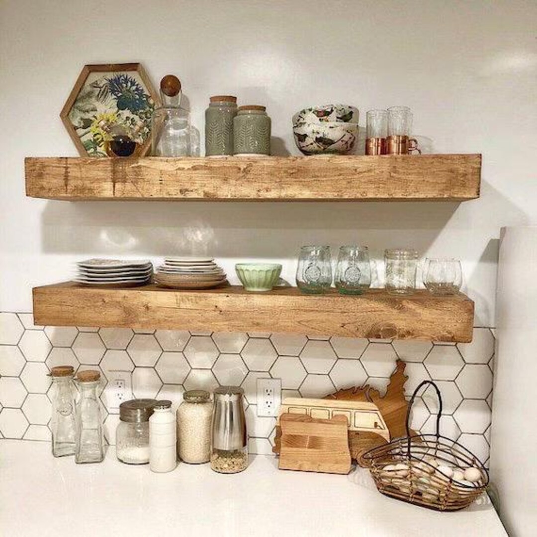 Rustic Floating Shelves | Handmade Wooden Wall Shelf | Farmhouse ...