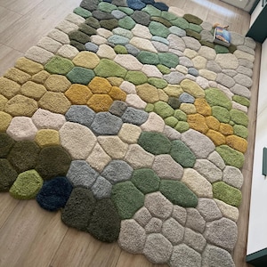 Handtuftad Pebble Wool Matta • Mossgrön Skandinavisk Boho