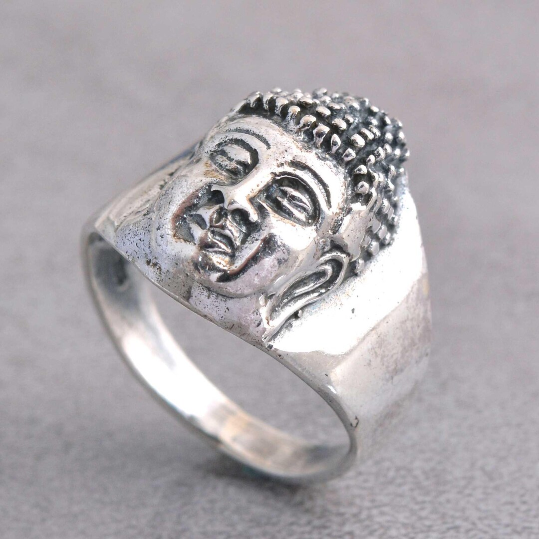 Vintage Buddha Face Ring, Sterling Silver Spiritual Jewelry, Handmade ...