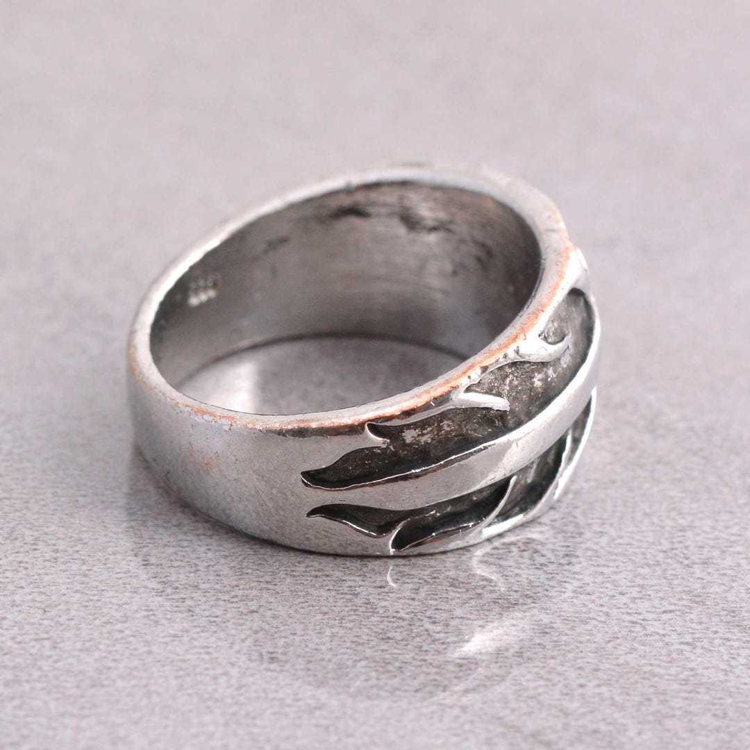 Sterling Silver Flame Design Ring With Cutout Pattern Bold Vintage ...