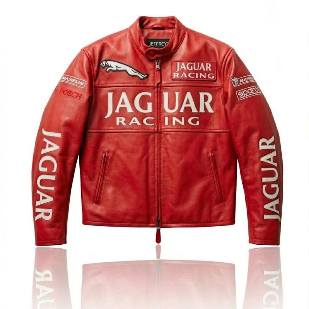 Handmade Jaguar Unisex Red Leather Racing Jacket – Motorsport Edition ...