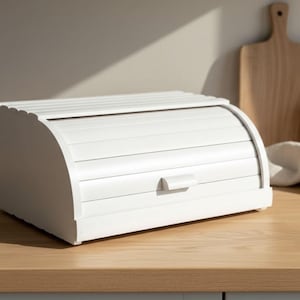 White Wooden Bread Box, Beech Bread Bin, Roll Top Breadbox, Kitchen Storage