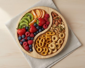 Wooden Snack Tray with Compartments, Charcuterie Board, Divided Serving Tray for Snacks, Fruit, Cheese
