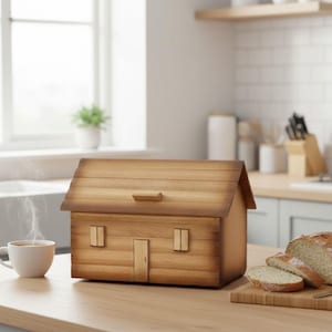 Houten broodtrommel, beukenhouten broodopslag, boerderij keukendecor