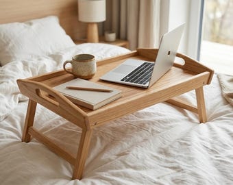 Wooden Breakfast Tray with Folding Legs, Bed Tray Table, Laptop Desk, Serving Tray