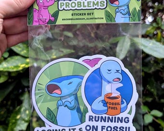 Prehistorische Problems Sticker Set | Lustige Dinosaurier Meme Vinyl Aufkleber | Niedliches Dino-Geschenk für Laptop, Journal & Wasserflasche