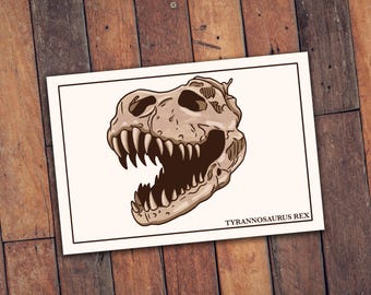 postale T-Rex | Petite impression d'art dinosaure pour décoration d'intérieur et cadeaux