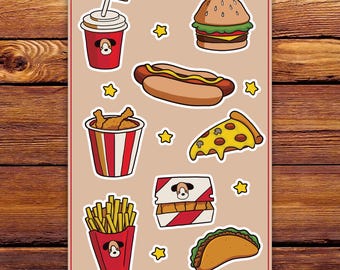 Fast Food Sticker Sheet | Vinyl Stickers for Journal, Laptop & Water Bottle