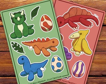 Dinosaurier Plushie kleine Aufkleber Blätter | Kawaii Vinyl Aufkleber für Journal, Laptop & Wasserflasche