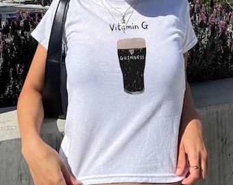 Vitamin G Guinness Beer Baby Tee, Y2K St Patrick's Day Shirt